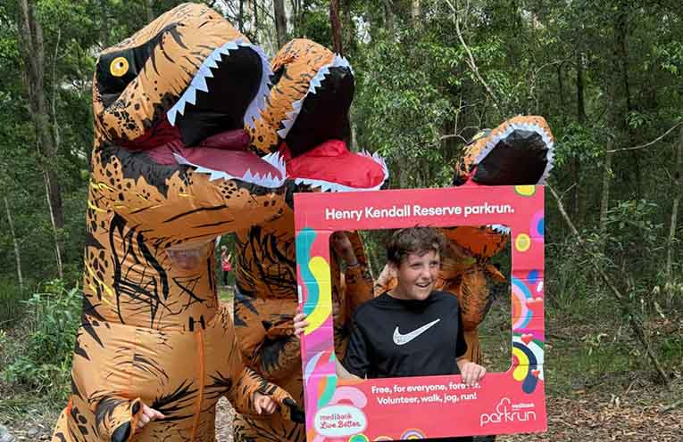 T-rexes join Laurieton parkrun to mark Nate’s milestone