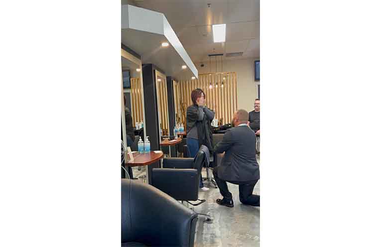 The proposal at the salon was the perfect surprise.