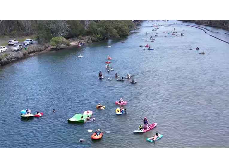 Andrew Martin’s drone pictures show the flotilla stretching for at least a kilometre.