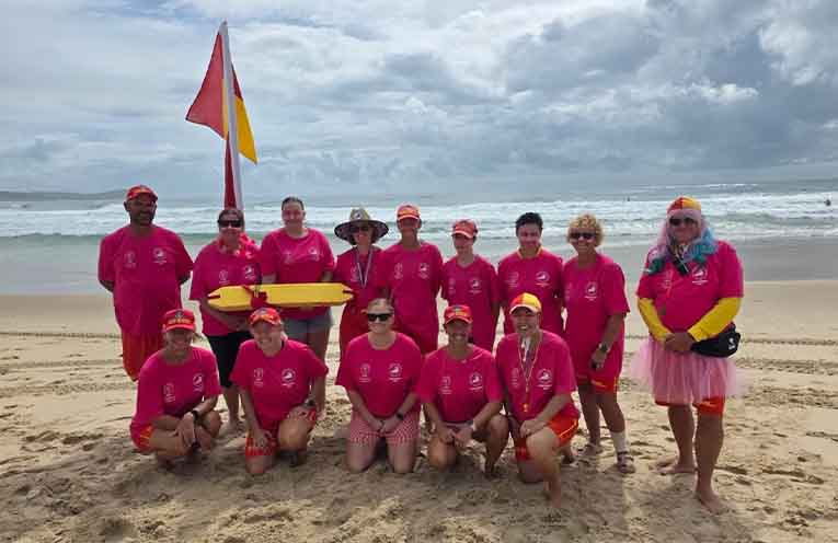 Club members wore pink to celebrate the contribution of women to surf life saving. Photo: CHSLSC.