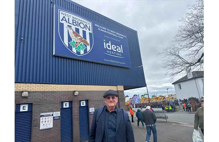 Mark Trenter reminiscing on days at West Bromwich Albion on a recent visit to England. Photo: supplied.