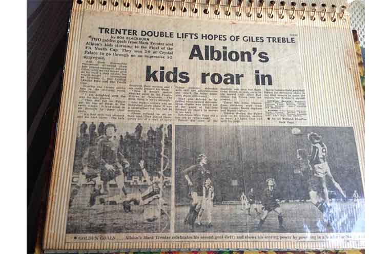 A newspaper clipping highlights a Mark Trenter double in the FA Youth Cup semi finals. Photo: supplied.