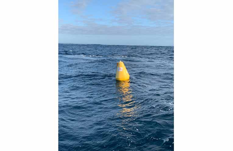 A Fish Aggregating Device in open water. FADs are man-made structures placed in the ocean to attract schools of pelagic fish. Photo: Supplied by Kate Shelton.