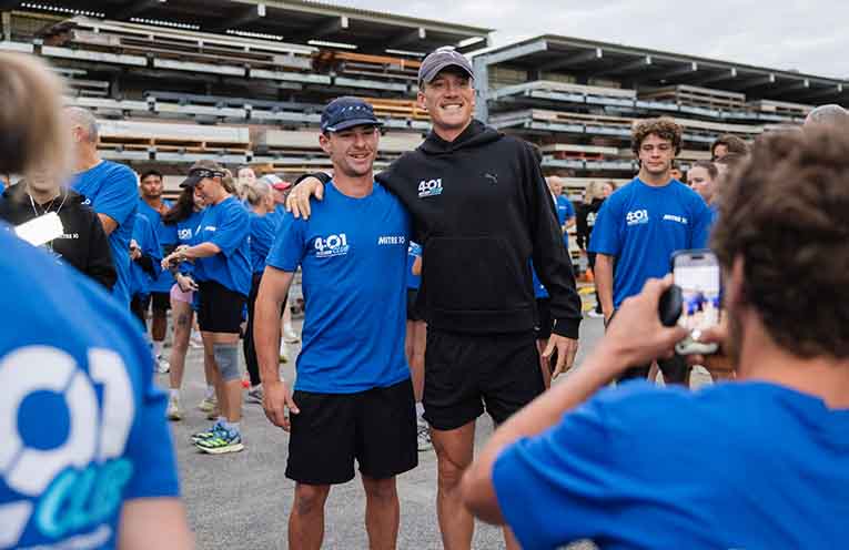 Members of the Port Macquarie tradie community gathered at Mitre 10 for an early-morning run followed by breakfast and conversation about looking after themselves and their mates. Photos: Supplied.