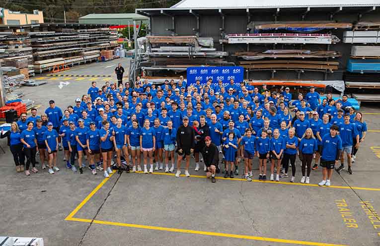 Members of the Port Macquarie tradie community gathered at Mitre 10 for an early-morning run followed by breakfast and conversation about looking after themselves and their mates. Photos: Supplied.