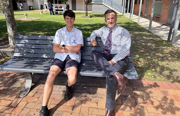 Principal Matt Cohen with student and mentor Eli Barber. Photo: Heritage Christian School.